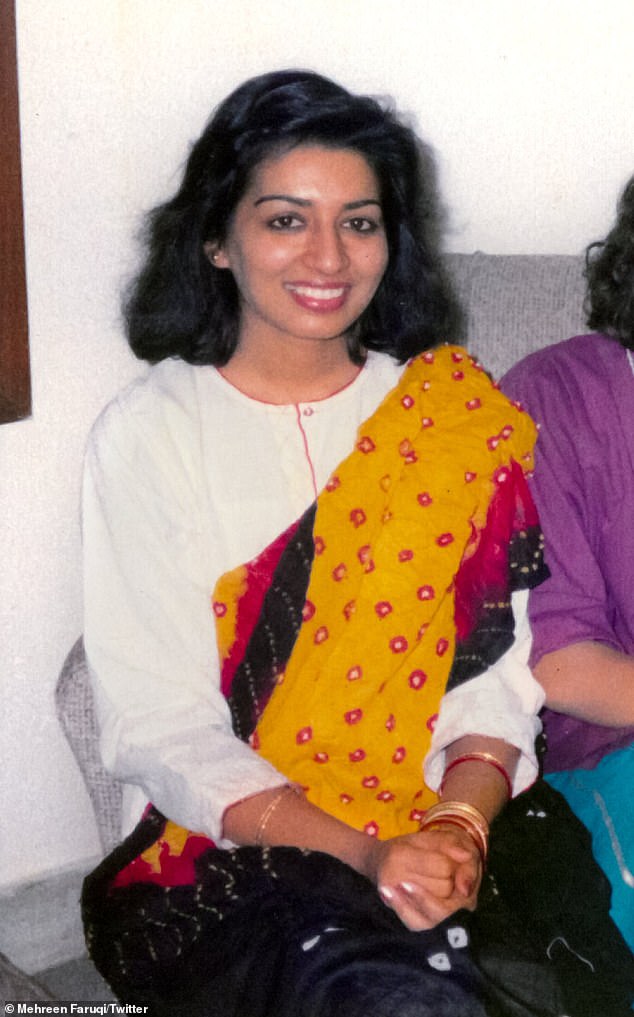 Australian Greens Senator Mehreen Faruqi is photographed in a yellow and pink Pakistani sash at 20 years old