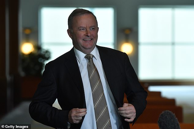 Opposition leader Anthony Albanese is pictured during a press conference at Parliament House in Canberra on April 7, 020