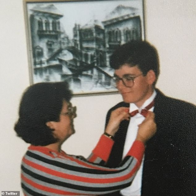 Victorian Premier Dan Andrews (pictured with his mother) shared a throw back photo of his mum fixing a bow tie around his neck prior to his high school graduation on Twitter last month