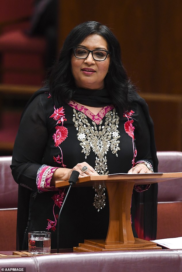 Mehreen Faruqi is Australia's first ever Muslim senator. She is pictured addressing  the Upper House on August 21, 2018