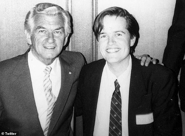 Former labor leader Bill Shorten pictured as a youth next to former Prime Minister Bob Hawke